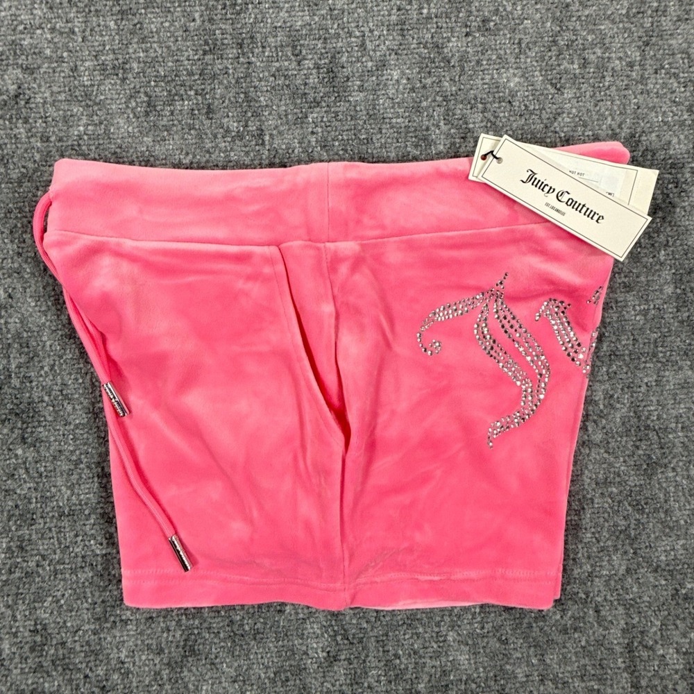 Juicy Couture Big Bling Velour Shorts Womens S Hot Hot Pink Rhinestone Y2K NWT
